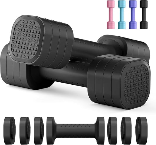 Zempox Hand Weights for Women at Home 2-5 lb Light Adjustable Dumbbells Set | Adjustable 2-5 lb(A Pair 4lb 6lb 8lb 10lb), 4-in-1 Design, TPU Soft Grip, Quick Weight Change, Compact for Home, Gym, Office