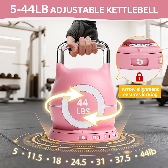 LIFERUN Adjustable Kettlebell Set with 7 Weight Levels, 22.5 lb or 44 lb | Quick-Change Weight Dial & Safety Lock, Space-Saving Design, Full-Body Workout & Cross-Training