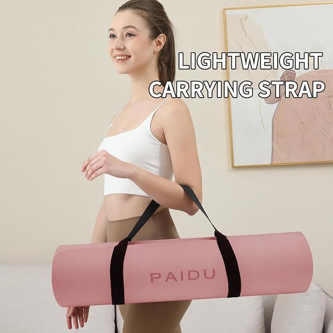PAIDU POE Yoga Mat （10mm）Extra Thick Fitness Mat 72"x24" with Carry Strap | Non-slip, tear-resistant and suitable for all ages, perfect for yoga, Pilates, home gym and full-body workouts.