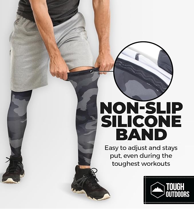 Tough Outdoors Leg Compression Sleeve - Leg Sleeves for Men & Women - Compression Calf Sleeves - Basketball Football Cycling