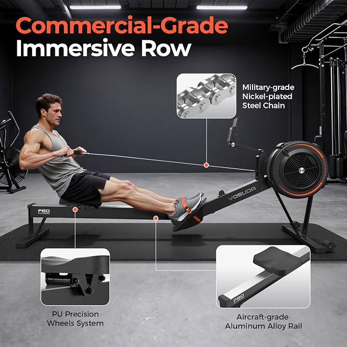 YOSUDA R2 Rowing Machine for Home, Air Rower with Self-Powered Monitor | 10 Level Resistance, Aluminum Rail, Ergonomic Seat, Easy Storage, Full Body Workout, Home Gym Equipment