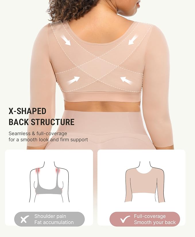 FeelinGirl Arm Compression Sleeve Women Post Surgery Front Closure Bra | Arm Lipo Compression Garment, Seamless Arm Shaper for Flabby Arms, Lymphedema Compression, Breast/Back Support