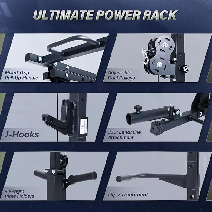 MAJOR FITNESS Drone3 Power Rack, 2500lbs Multi-Function Home Gym Squat Rack with Dual Pulley System, Pull-Up Bar & J-Hooks, Heavy-Duty Steel Frame for Maximum Stability & Strength Training