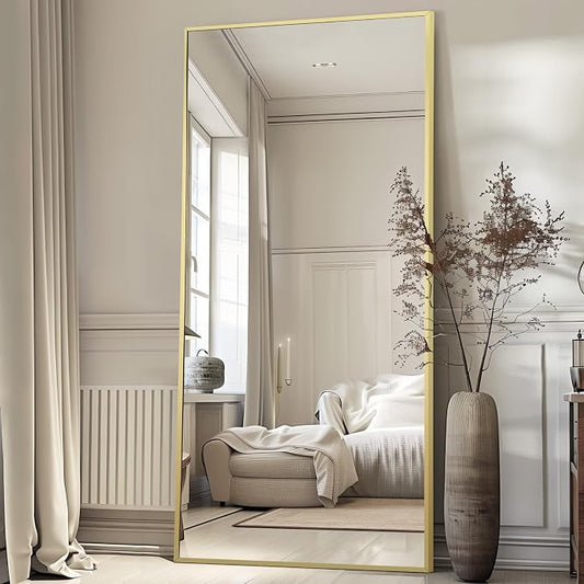 Large Full Length Mirror, 76"x34" Oversized Floor Mirror, Gold | Free Standing, Leaning Wall, Hanging, Full Body, for Bedroom Living Room Gym, Tempered Glass, Rectangular