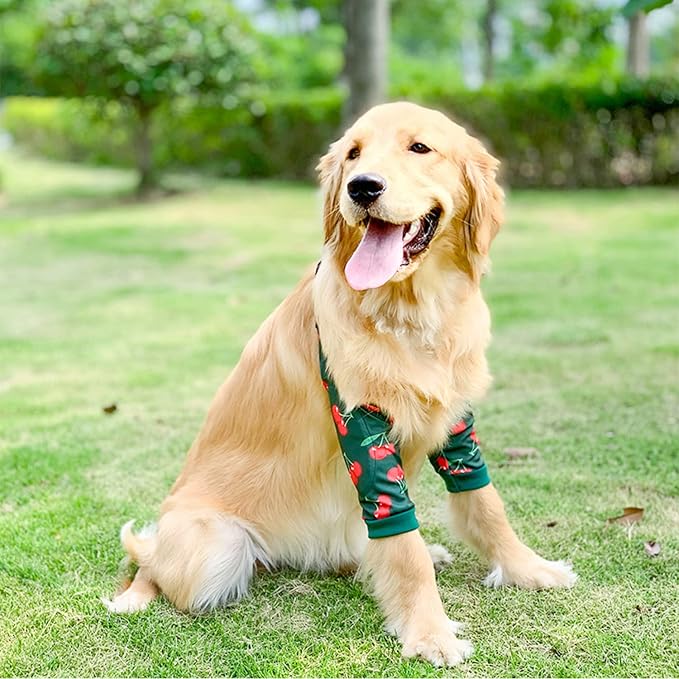 HDKUW Dog Elbow Protector, Dog Front Leg Recovery Sleeve for Prevent Licking Wound, Elbow Sleeves with Mesh Pad for Medium Large Dogs Cherry 3XL