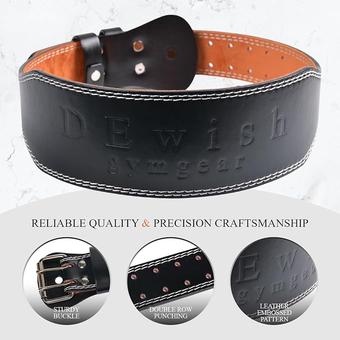Leather Gym Fitness Belt, 4" & 6" Padded Lumbar Back Support, 10 Adjustable Holes for Weightlifting Powerlifting Bodybuilding Deadlift Squat Workout Strength Training