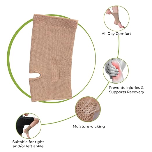 NeoTech Care Ankle Support Sleeve - Open Heel, Light, Elastic & Breathable Knitted Fabric - Medium Compression - For Men, Women, Kids - Right or Left Foot (Beige Color, Size S, 1 Unit)
