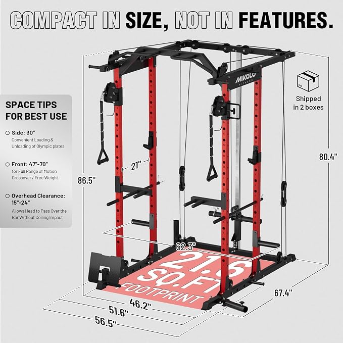 Mikolo Power Cage, Power Rack with Cable Crossover System, 1500LBS Squat Rack with LAT Pull Down System, Workout Cage with Pulley System for Fitness Home Gym