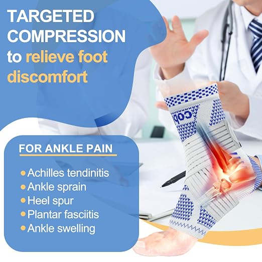 LISEPWU Copper Ankle Brace with Adjustable Compression Bandage, Ankle Support Compression Sleeve for Men & Women, for Foot Pain, Sprained Recovery, Achilles Tendonitis, Sports Protection(Blue S)