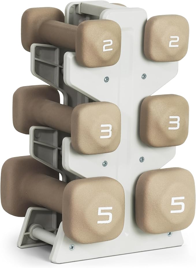 Tone Fitness Neoprene Dumbbell Set with Storage Rack – Non-Slip, Anti-Roll Hand Weights for Home Gym Workouts | 20 lb, 32 lb, 50 lb, 60 lb & 100 lb Options