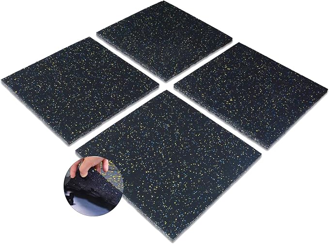 MYOYAY 4 Pack Interlocking Tile 20" x 20”x 1”Heavy Duty Rubber Flooring Mat Anti-Vibration Anti-Slip Exercise Mats for Gym Equipment and Cushion for Workouts, Cover 11.12 Sq.Ft…