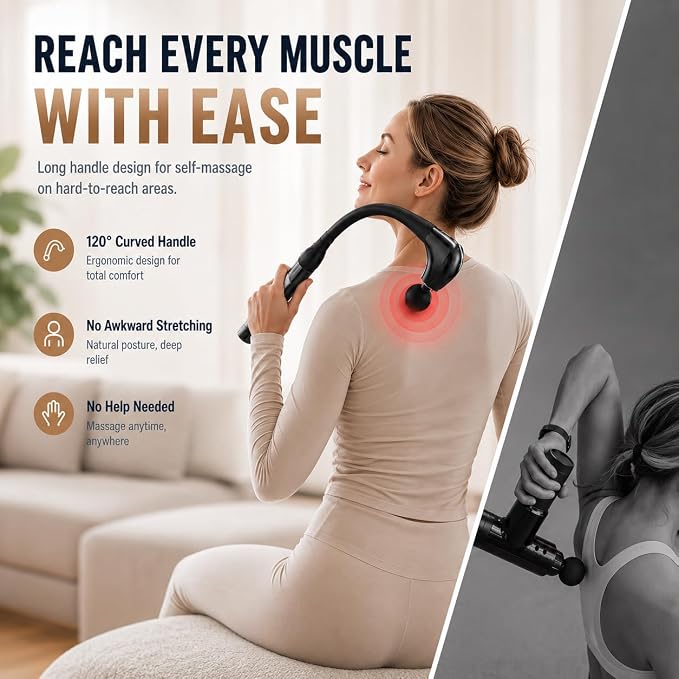 2-in-1 Muscle Massage Gun Detachable Elbow, Deep Tissue Body Massager for Athletes for Pain Relief, Handheld Massage Hammer with 4 Massage Heads for Body Builder