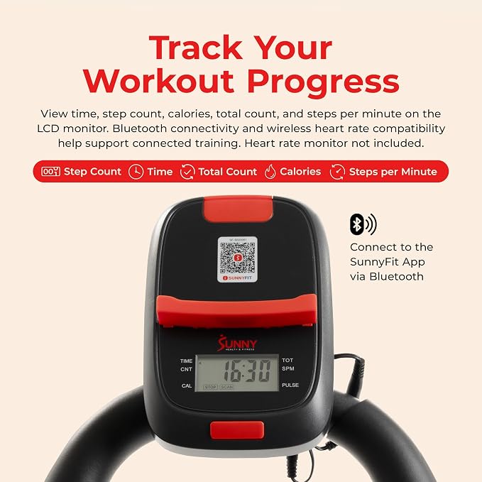Sunny Health & Fitness Stair Stepper for Home | SunnyFit App Connection, Long Stride Length, Home Gym Exercise, Compact Foldable, Leg and Glute Training
