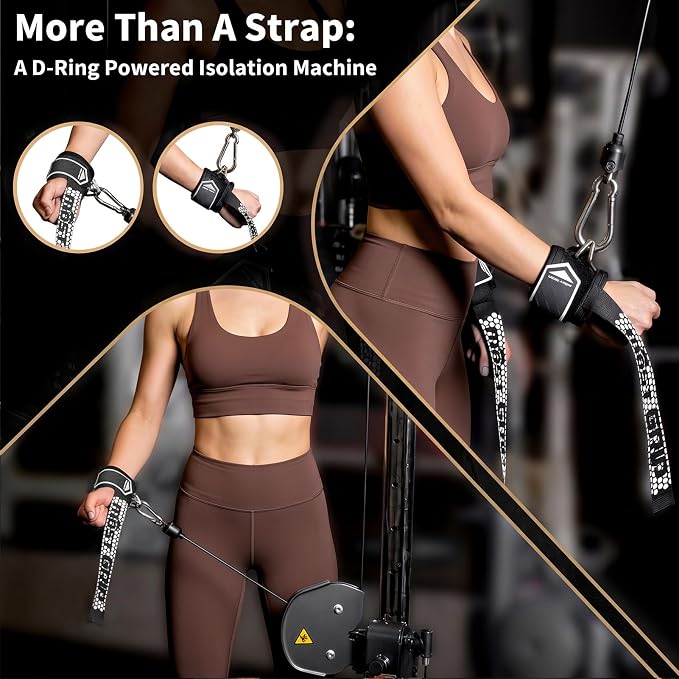 Drip Glue Non-Slip Wrist Straps for Weightlifting, 2-in-1 Lifting Straps with D Rings for Cable Machine Workout, 10mm Neoprene Padded Wrist Wraps for Weight Lifting Deadlift