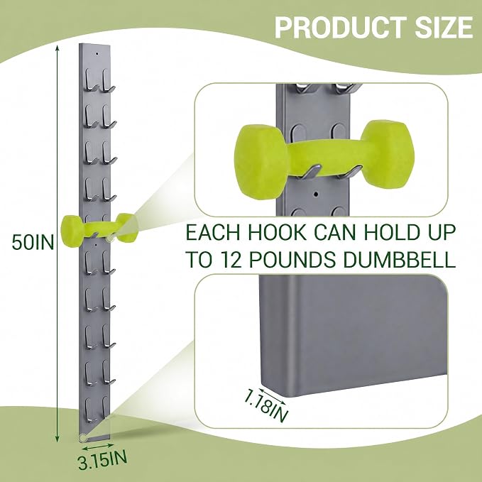 Zonon 50 Inch Dumbbell Wall Rack 10 Capacity Metal Heavy Duty Dumbbell Storage Holder for Space-Saving Home Gym Hardware Included