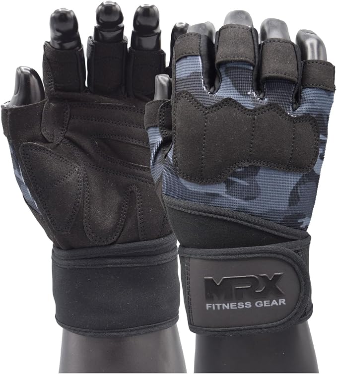 MRX Weightlifting Gloves for Men Workout Gloves Mens Wrist Support Lifting Gloves Male Gym Gloves | Workout Gym Accessories for Men Weight Lifting Fingerless Gym Exercise for Powerlifting