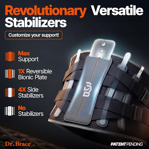 DR. BRACE® Lower Back Brace for Men & Women for Lower Back Pain Relief, Revolutionary Versatile Splints System & Removable Lumbar Pad, Adjustable & Breathable Back Support Brace