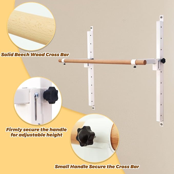 Seliyoo Ballet Barre Wall Mount,Height Adjustable Dance Bar | 4 FT /5FT Portable Solid Beech Wood Bar,Ballet Stretching and Barre Workout, Kids and Adults, Easy Install