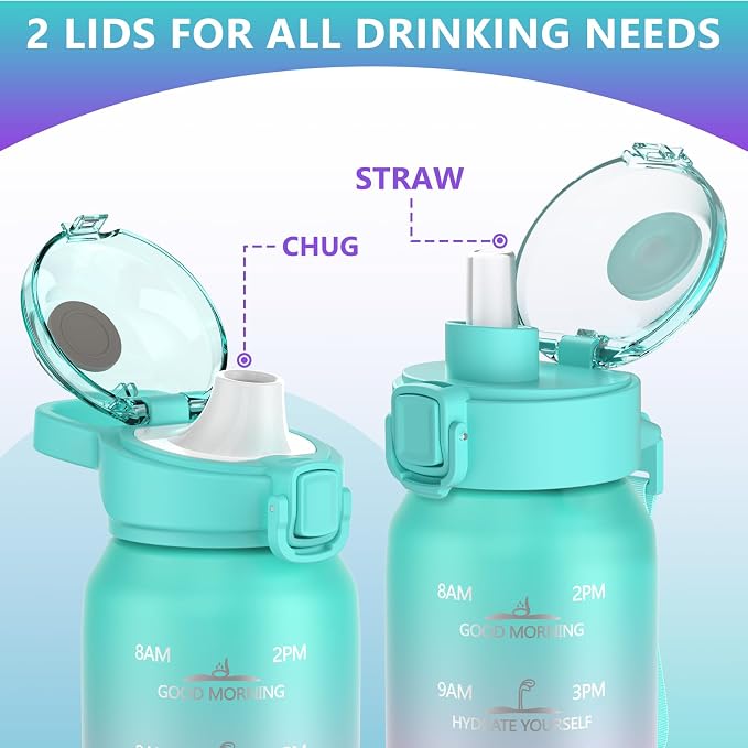 SLUXKE 32oz Insulated Water Bottle with handle BPA Free, 316 Stainless Steel Water Bottles 1000ml with Time Marker Double Walled, 1000ml Metal Water Flask Jug for Hiking, Biking, Running