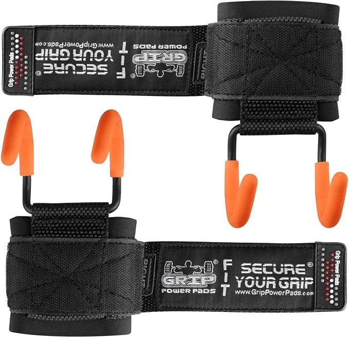 Weight Lifting Rod Hooks Heavy Duty Wrist Wraps Power Weight Lifting Training Gym Grips Straps Set of 2