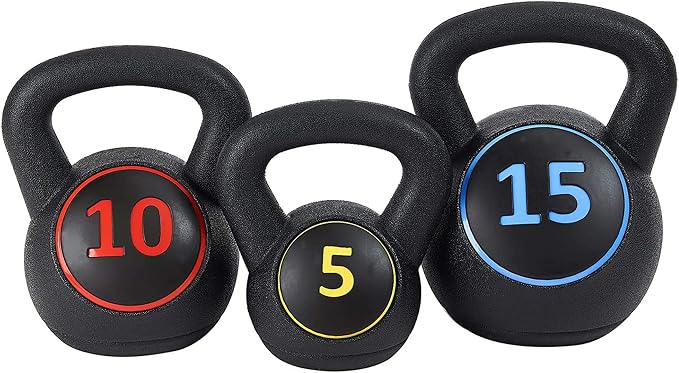BalanceFrom Vinyl Kettlebell Set, 30/45/50/75 Pound Options – Cement-Filled Strength Training Weights with Ergonomic Grip and Color Coding for Full Body Fitness at Home or Gym