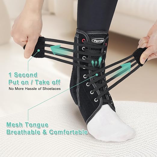 Quick Ankle Brace with Metal and Plastic Side Stabilizers M | Quick Adjustment Ankle Brace Foot Support for Sprained Left Right 1Pcs