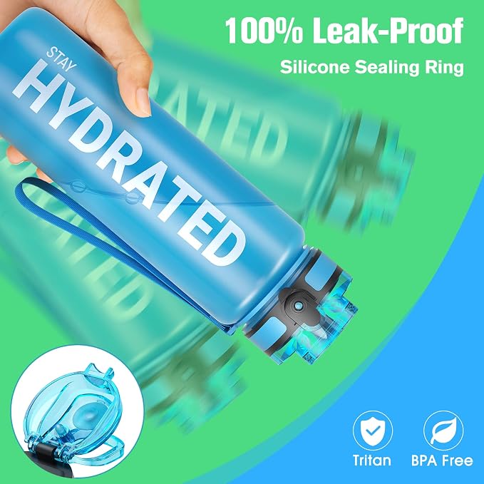 Sahara Sailor Water Bottle 32oz, Durable and Leakproof Water Bottles Motivational with Time Marker, Tritan, BPA Free, Wide Mouth with Easy Clean Brush for Gym, Travel, Home, School, Office (1 Bottle) | Bpa Free, Leakproof Wide Mouth With Fast Flow Lid ...