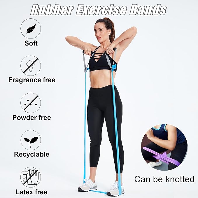 Resistance Bands Set for Physical Therapy, Rehab, Yoga and Pilates | Latex-Free elastic exercise bands suitable for rehab, yoga, Pilates, gym workouts, stretching, and home exercise