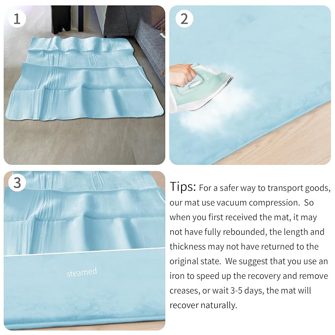 Huloo Sleep Baby Play Mat for Floor,1.3" Thick Elasti-Foam 50"×50" Playpen Mat for Tummy Time,Water Repellent Soft Coral Velvet for Toddler,Infant,Kids,Non-Slip Backing Safe for Crawling(Light Blue)