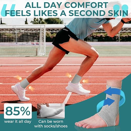 NeoTech Care Ankle Support Sleeve - Open Heel, Light, Elastic & Breathable Knitted Fabric - Medium Compression - For Men, Women, Kids - Right or Left Foot (Gray Color, Size M, 1 Unit)