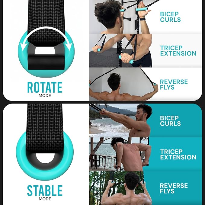 Kensui NanoBars V2 - Portable Suspension Trainer, 600 lb Max Load | Stable and rotating handle modes support pull ups, rows, dips, curls and full body training with natural wrist movement.