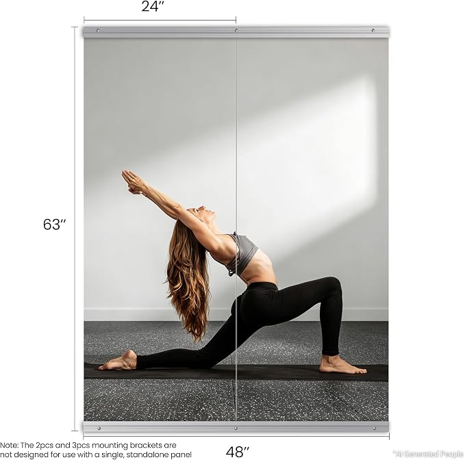 63x24 2Pack Tempered Glass Gym Home Mirror | Wall Mounting Suitable for Gym, Yoga, Studio, Bedroom & Dancing Studio