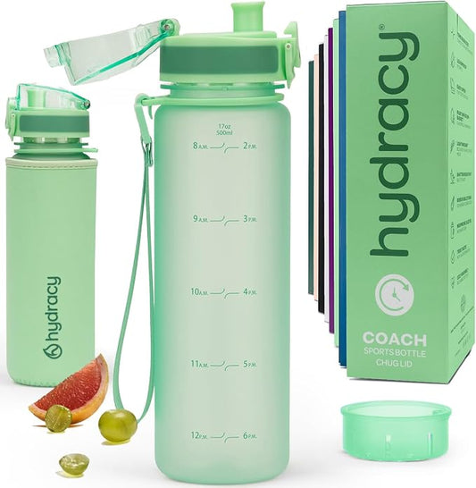 Hydracy Motivational Water Bottle with Time Marker & Fruit Infuser 17 oz | BPA-Free Tritan, Leakproof Flip-Top Lid,No-Sweat Sleeve,Carry Strap,Daily Intake Tracking for Gym,Sports,Outdoors