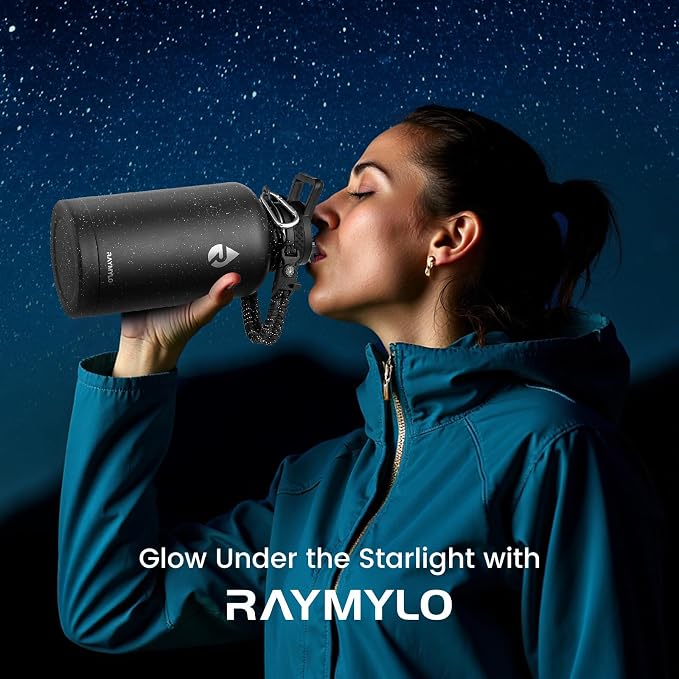 RAYMYLO Insulated Water Bottle 64 oz, Triple Wall Vacuum Stainless Steel | (Cold for 48 Hrs), Leak Proof & Non-BPA, Half Gallon Water Flask Jug with Paracord Handle & Straw Spout Lids