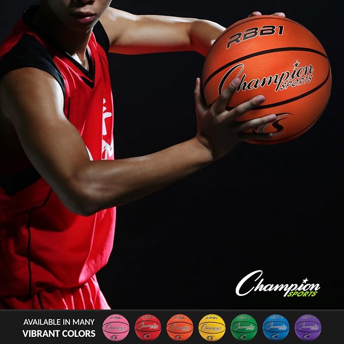 Champion Sports Rubber Basketballs – Durable Indoor & Outdoor Training & Recreational Game Balls, Multiple Sizes & Colors