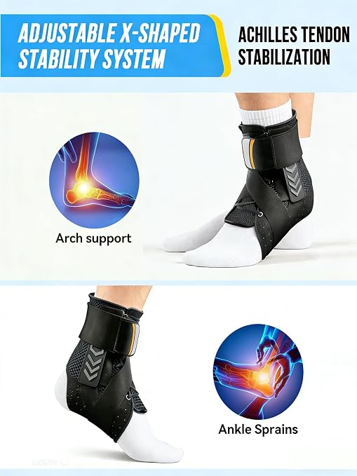 Ankle Brace for Sprained Ankle, Quick Lace-Up Ankle Support | Auto-Shaped Pads, Breathable Adjustable Compression for Women Men, Fits in Shoes for Sports, Work & Injury Recovery (L)