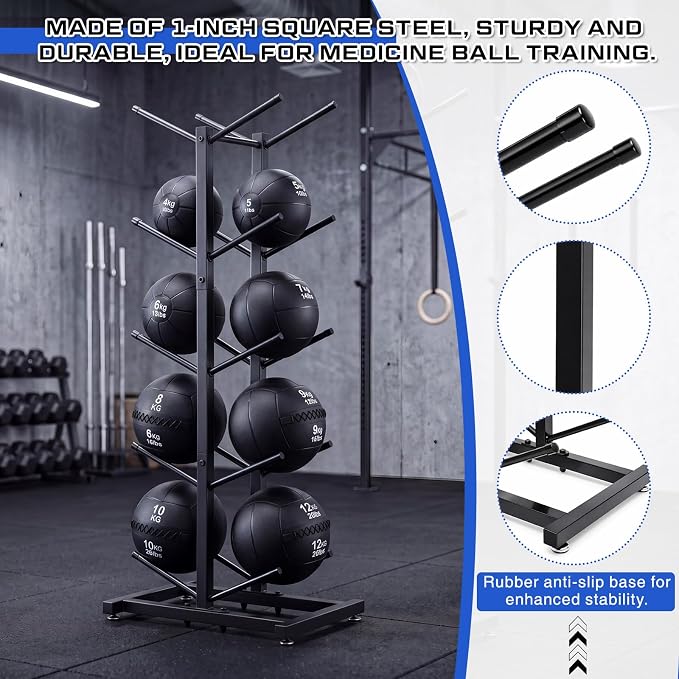 Sintuff Medicine Ball Rack Storage Metal Durable Tree Holds 10 Slam Balls Vertical Gym Organizer Stand Holder for Organized Gym Fitness Studio
