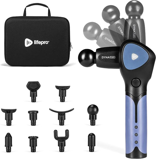LifePro DynaFlex Percussion Massage Gun, Rotating Arm, 10 Heads, 16 Speeds | Self-Reach Upper Back & Shoulders, No Partner Needed Rotating Arm Locks 0°, 30°, 60° & 90°, 1,500–3,300 RPM, Deep Tissue Gun