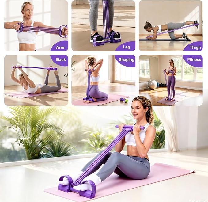 Multifunction Foot Pedal Resistance Bands with Handles, 3 in 1 Tension Rope Elastic Fitness Band for Home Workout, Yoga,Stretching, Full Body Exercise for Abs, Core, Waist, Arm, Leg