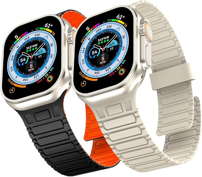 Magnetic Band Compatible with Apple Watch Ultra 3/2/1 Band for Men 49mm 46mm 45mm 44mm 42mm, Silicone Sport Waterproof Loop Strap Magnet Link for iWatch Series SE 11 10 9 8 7 6 5 4 3 2 1