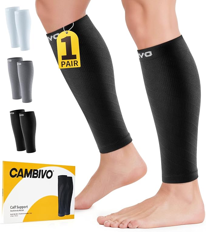 CAMBIVO Calf Compression Sleeve for Shin Splints & Running Support-3 Pairs | Leg sleeves for men & women, 15-20mmHg footless compression socks for gym & recovery, varicose veins