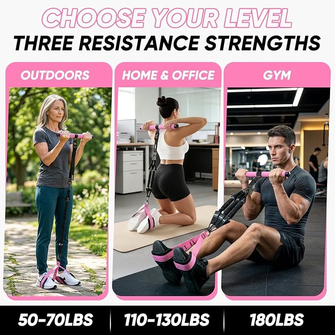 Adjustable Length Pedal Resistance Band with Handle for Working Out, Replaceable 180Lbs Exercise Bands with Foot Pedals, Home Gym Workout Equipment for Women Men Strength Training, Stretching