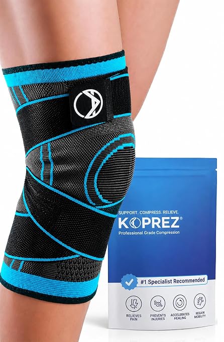 Knee Brace for Women and Men, Adjustable Knee Compression Sleeve | Breathable knee support with crossing straps and graduated compression for walking, work, workouts, sports and daily wear.