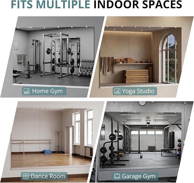 Rovibek 3 Pack Home Gym Mirror, 24x48In Large Workout Mirror for Exercise | Frameless Tempered Glass, Wall-Mounted Gym Mirrors for Home Gym, Garage Gyms, Yoga Rooms and Dance Studios