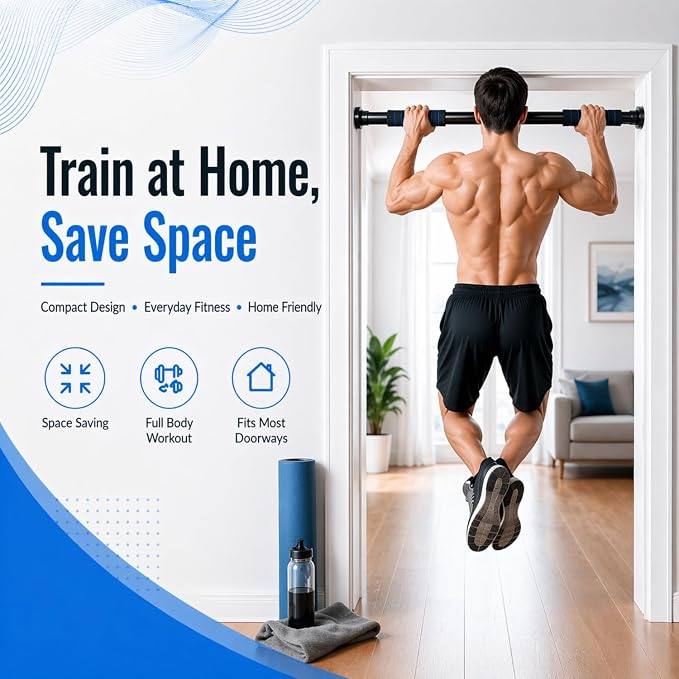 Pull Up Bar for Doorway, Adjustable Door Frame Pull Up Bar with 330 lbs Capacity, No Screw Chin Up Bar for Home Gym Strength Training, Fits 25"–39" Door Frames and Walls