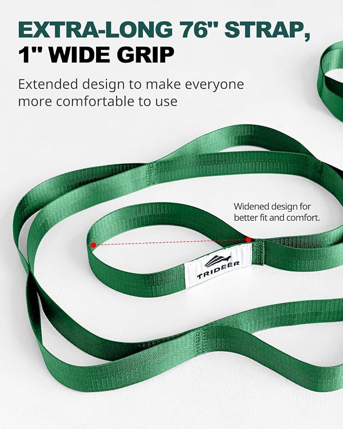 Trideer Non-Elastic Stretching Strap with Loops for Physical Therapy & Rehab, Knee Hip Leg ROM Post-Surgery, Yoga Strap for Stretching, Leg Lifter Strap Mobility Aid, Hamstring Calf Back