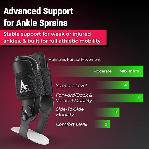 Active Ankle T2 Ankle Brace, Medium, Black, Rigid Support for Men 7-10 & Women 8-11 Shoe Size, Adjustable Brace for Sprained Ankle, Volleyball & Cheerleading, Lightweight EVA Padding, Fits Left or Right Foot