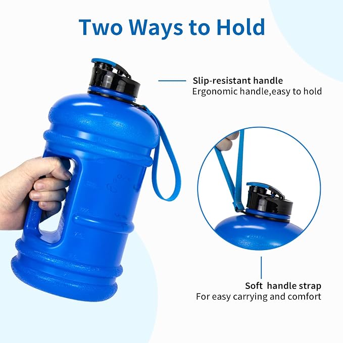 TOOFEEL 2 Liter Water Bottles - Half Gallon BPA Free - Ideal for Gym, Hiking, Running, Cycling - 74 oz Blue Water Bottle