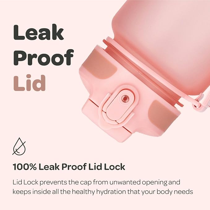 Hydracy Motivational Water Bottle with Time Marker and Straw Lid 32 oz | Leakproof,BPA Free,No Sweat Neoprene Sleeve,Carry Strap,Daily Intake Tracking for Fitness & Outdoors