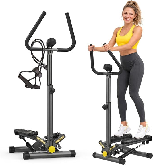 ZIWWVY Stepper Machine with Resistance Bands, Mini Stepper with 300LBS Weight Capacity, Twist Stepper for Full Body Workout, Adjustable Step Height, Smooth and Quiet, Step Machine for Men Women